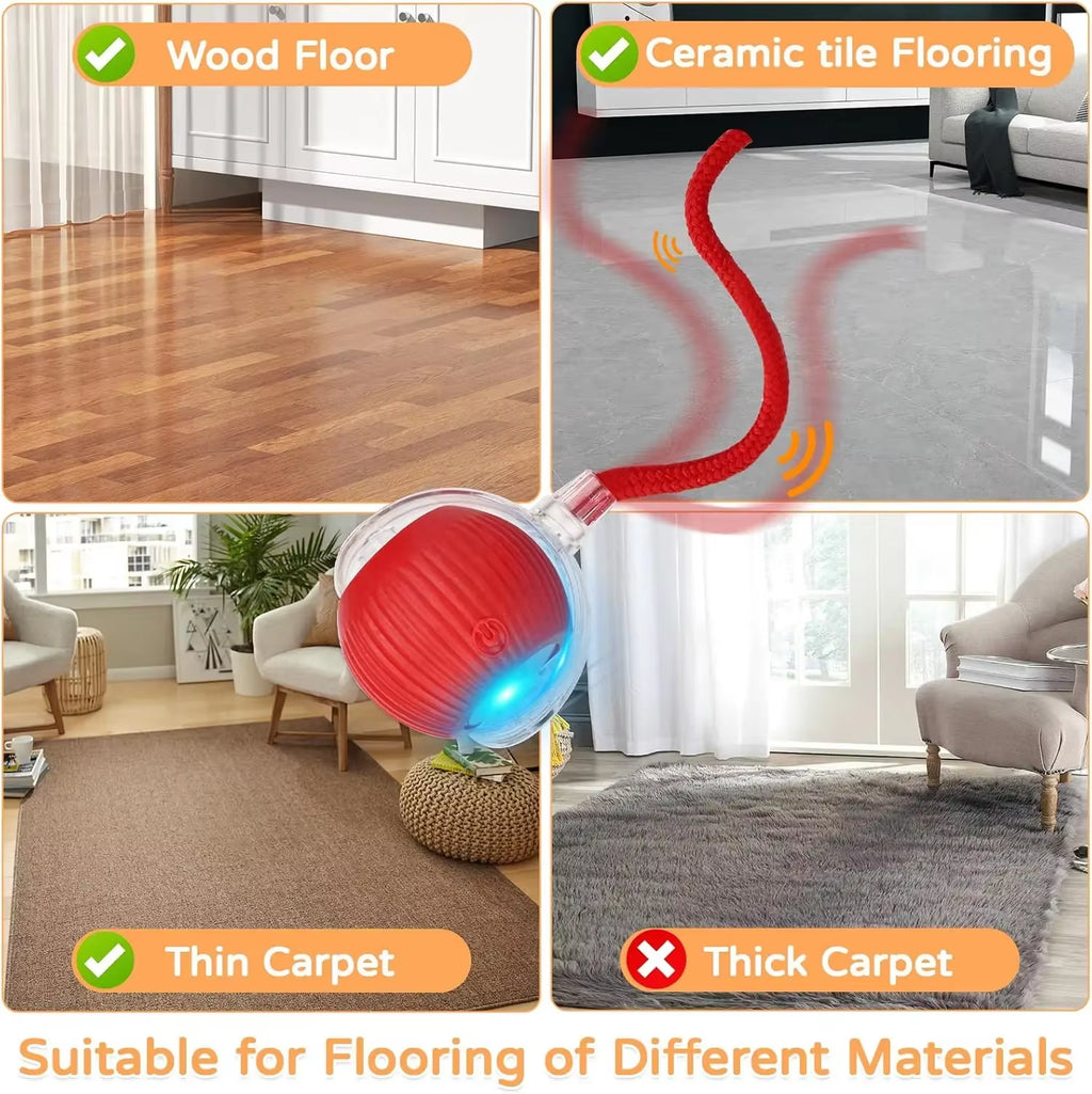 Interactive Automatic Rolling Ball Toy for Dogs and Cats with Faux Tail - Rechargeable Smart Electric Training Device Imitating Mouse Behavior