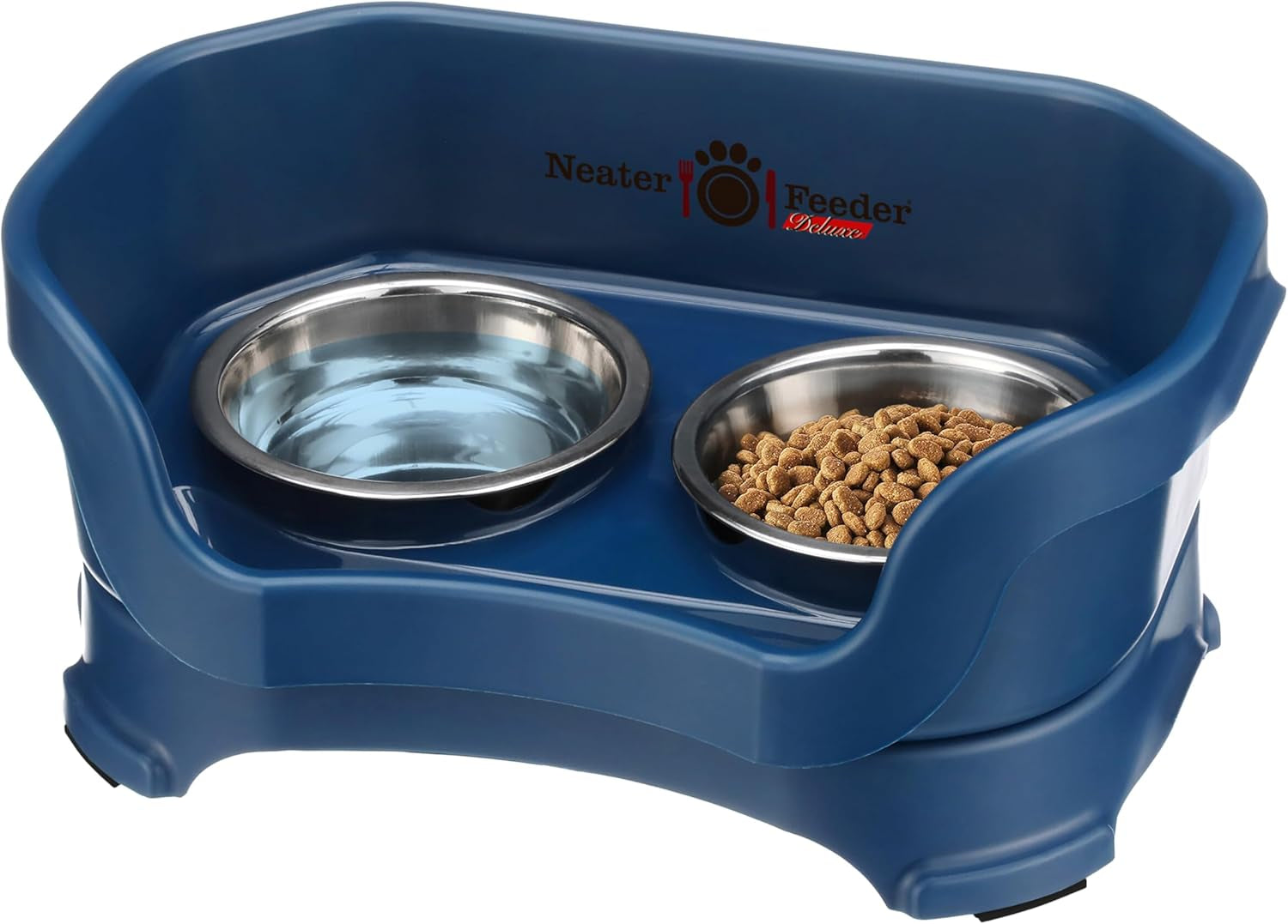Neater Feeder Deluxe Elevated Dog Bowl Set for Medium Dogs (19-40 lbs) - Made in USA, Spill-Proof Feeding Station, Gunmetal Finish