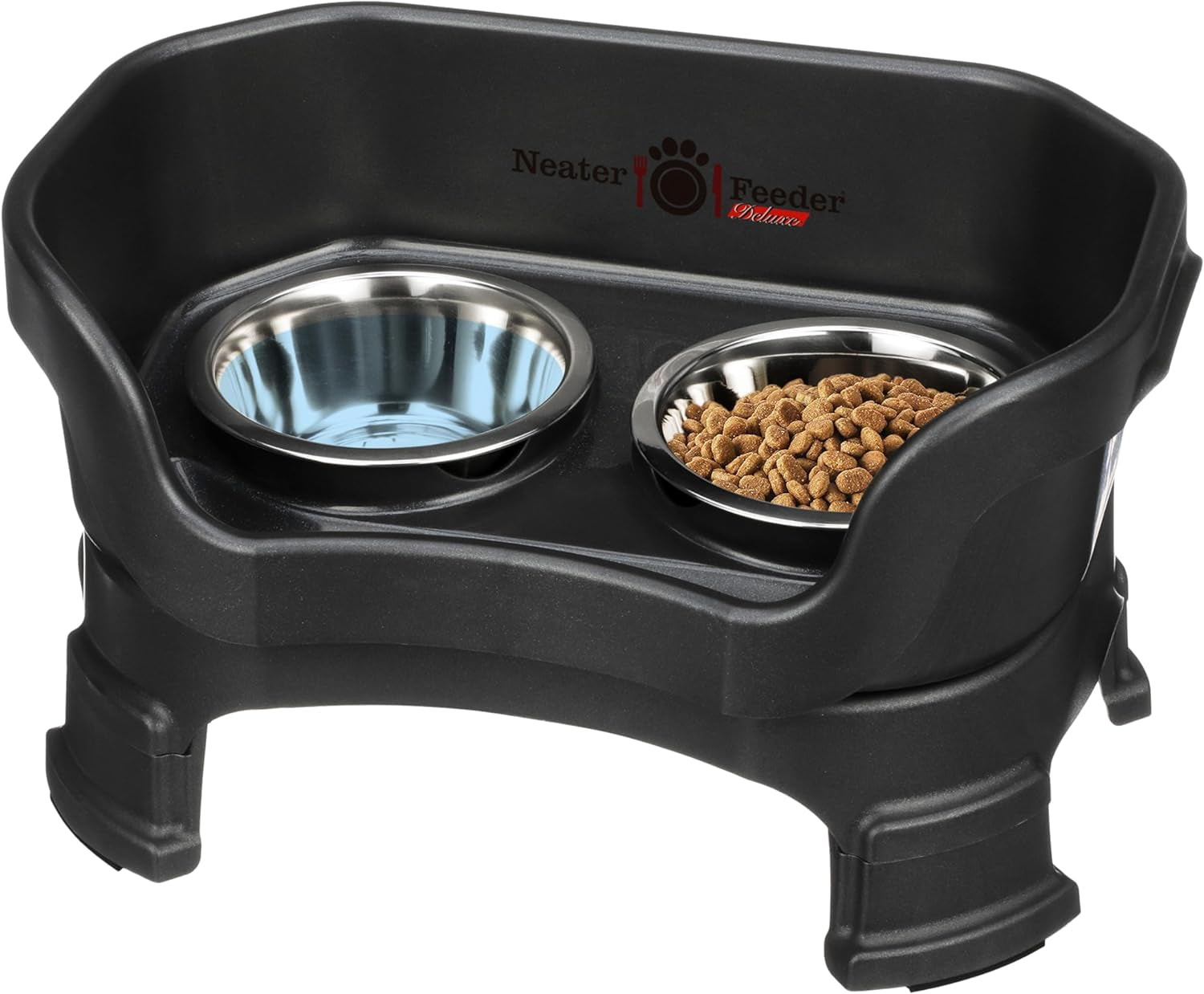 Neater Feeder Deluxe Elevated Cat Bowls with Adjustable Heights (6” & 7.5”), No-Spill Raised Stand, Whisker-Friendly Stainless Steel Dishes, Made in USA, Bronze Finish