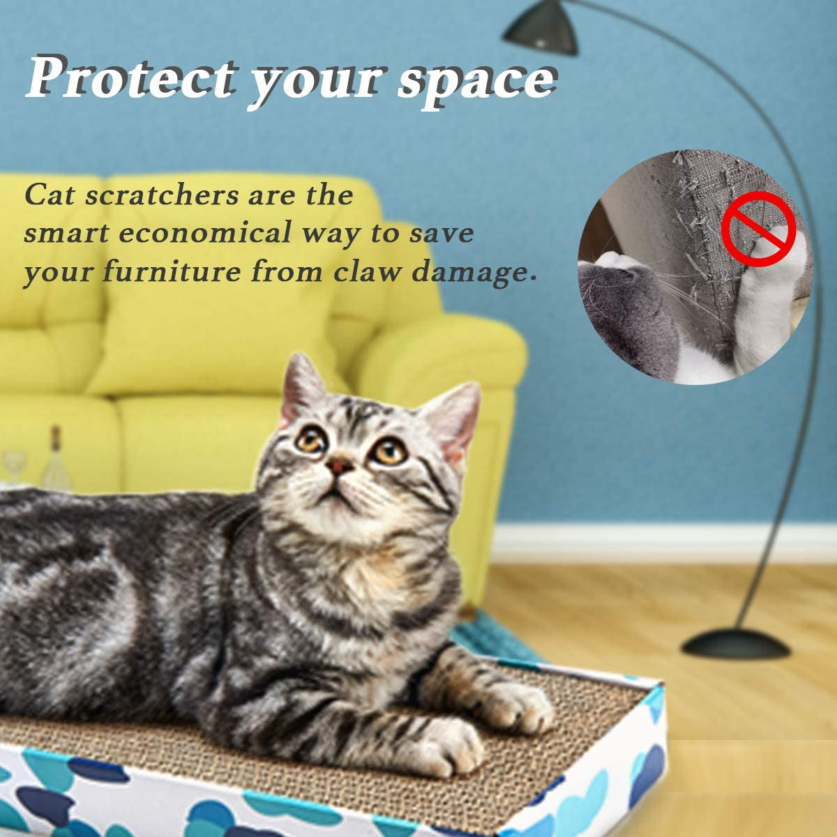 Reversible Cardboard Cat Scratcher Pad with Catnip - Corrugated Scratching Board and Bed