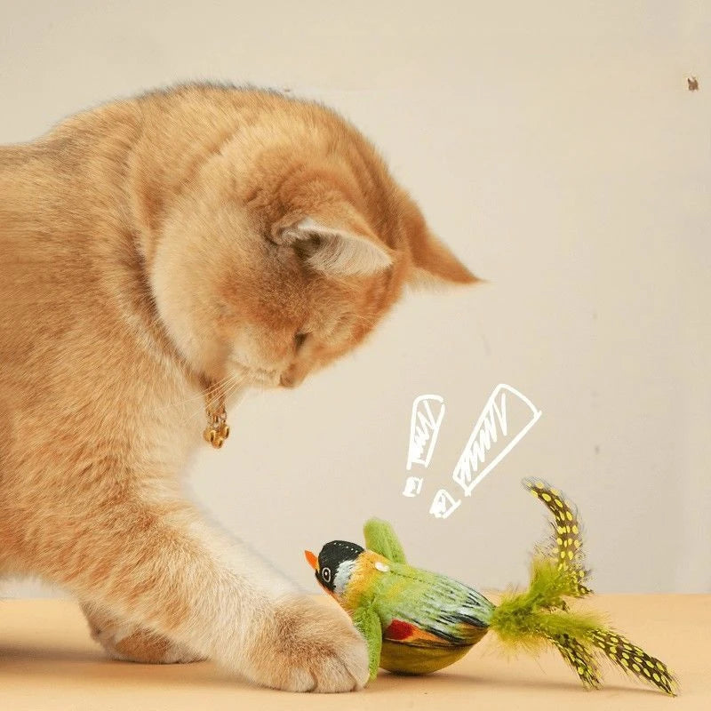Interactive Indoor Cat Teaser Toy with Sound and Catnip - Wall-Mounted Bird Simulation for Engaging Play