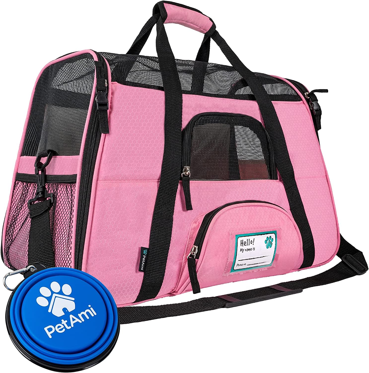 Airline-Approved Soft-Sided Pet Carrier for Cats and Small Dogs, TSA-Compliant Travel Bag with Sherpa Bed, Breathable Mesh Ventilation, Collapsible Bowl, Suitable for Pets Up to 18 lbs, Small Heather White/Red