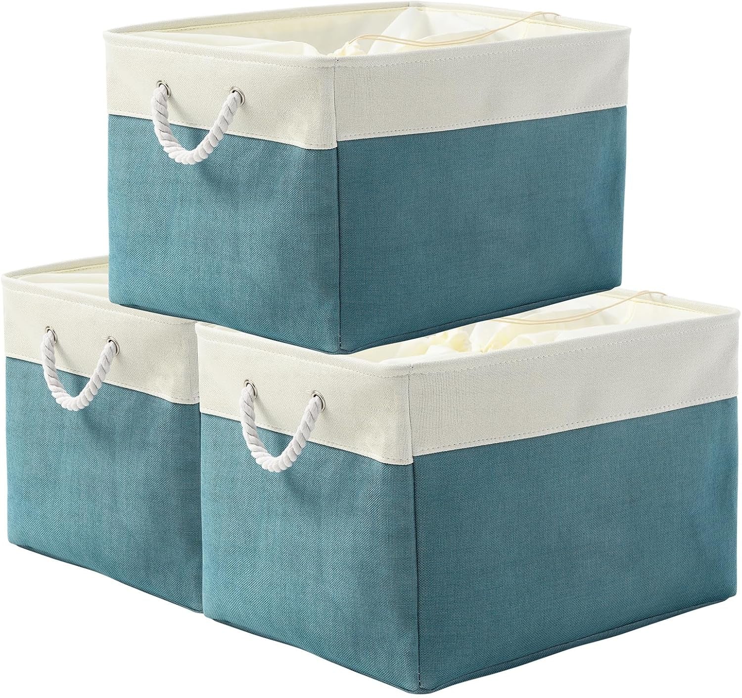 Large Collapsible Storage Bins - 3 Pack 14x10x7 Inch Fabric Organizers for Closet, Shelf, and Toy Storage (Grey & Gold)