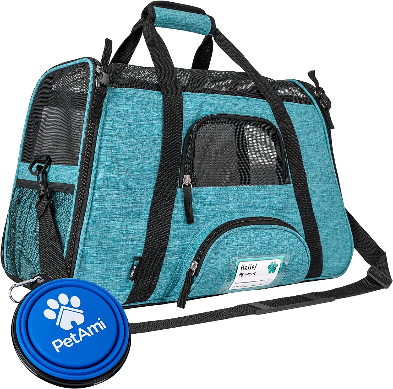 Airline-Approved Soft-Sided Pet Carrier for Cats and Small Dogs, TSA-Compliant Travel Bag with Sherpa Bed, Breathable Mesh Ventilation, Collapsible Bowl, Suitable for Pets Up to 18 lbs, Small Heather White/Red