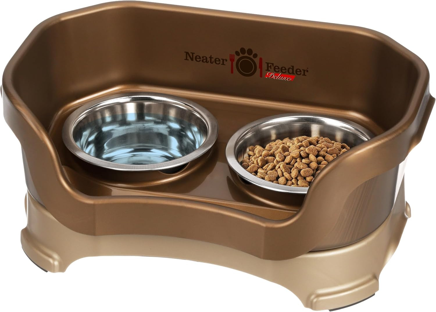 Neater Feeder Deluxe Elevated Dog Bowl Set for Medium Dogs (19-40 lbs) - Made in USA, Spill-Proof Feeding Station, Gunmetal Finish