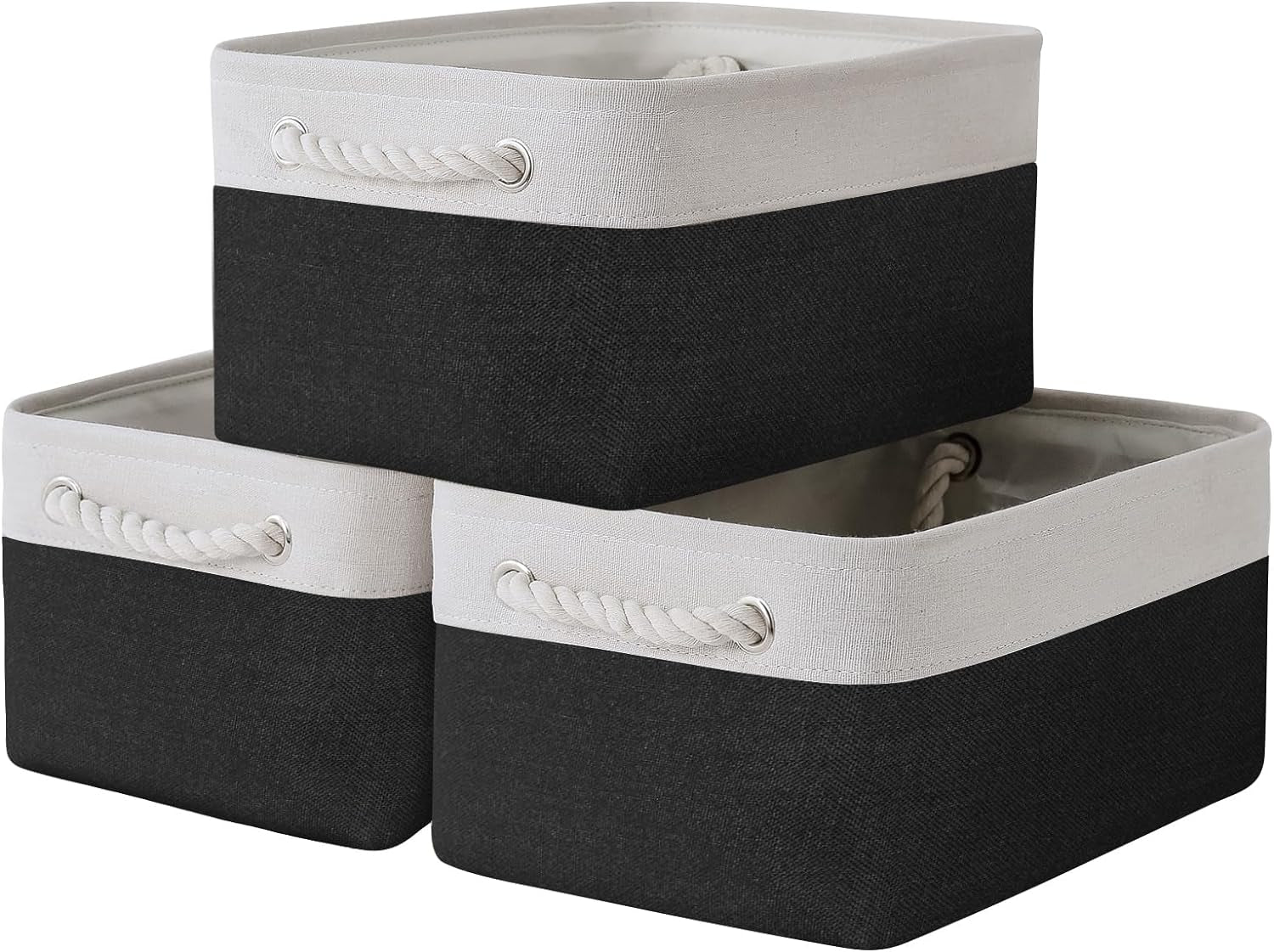 Large Collapsible Storage Bins - 3 Pack 14x10x7 Inch Fabric Organizers for Closet, Shelf, and Toy Storage (Grey & Gold)
