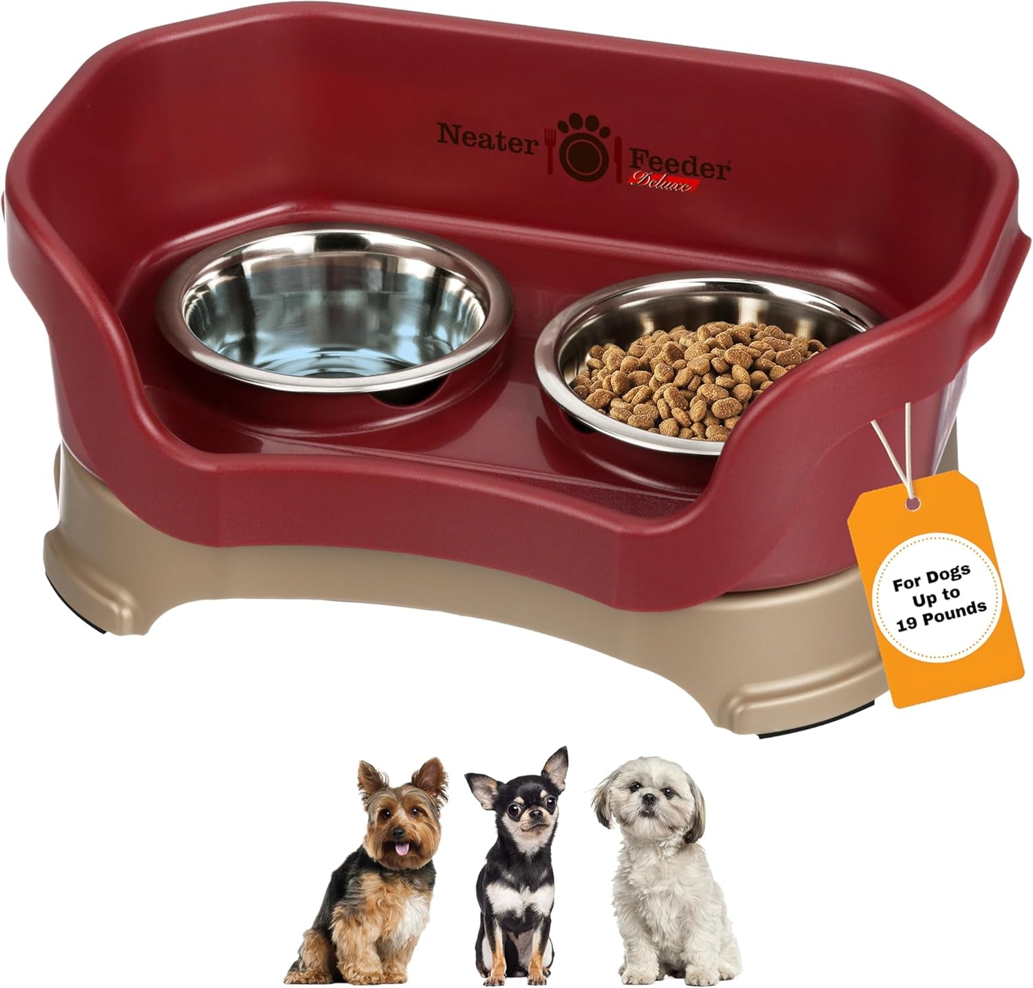 Neater Feeder Deluxe Elevated Dog Bowl Set for Medium Dogs (19-40 lbs) - Made in USA, Spill-Proof Feeding Station, Gunmetal Finish