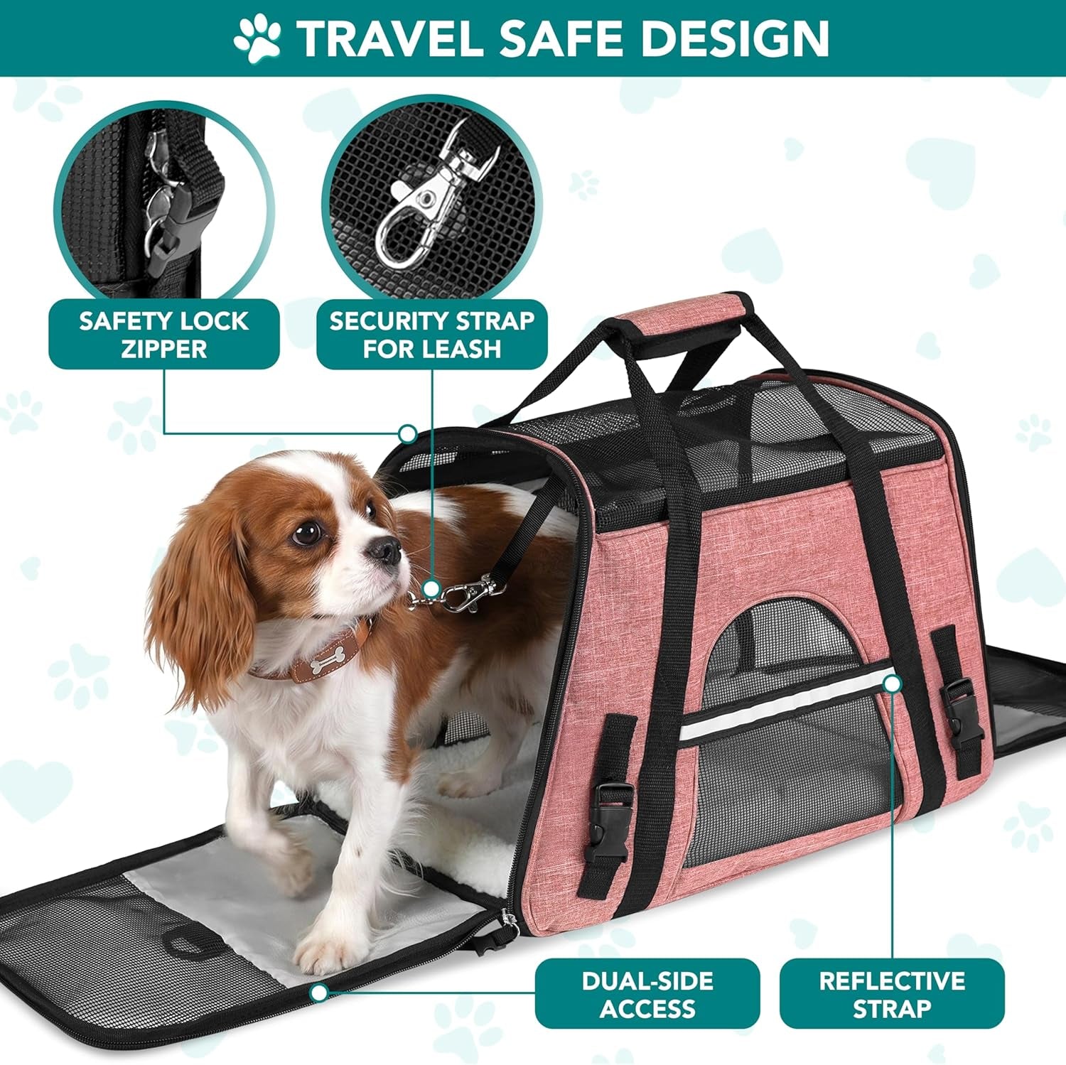 Airline-Approved Soft-Sided Pet Carrier for Cats and Small Dogs, TSA-Compliant Travel Bag with Sherpa Bed, Breathable Mesh Ventilation, Collapsible Bowl, Suitable for Pets Up to 18 lbs, Small Heather White/Red
