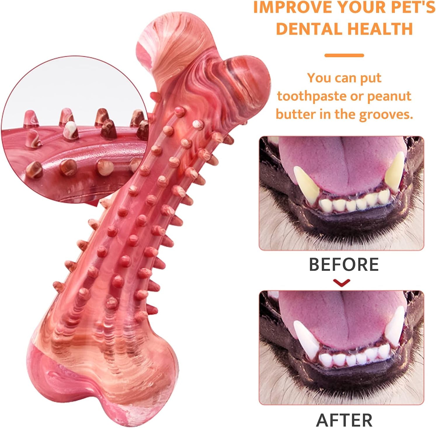 Durable Non-Toxic Natural Rubber Dog Bone Chew Toy for Aggressive Chewers - Interactive Teeth Cleaning and Teething Solution for Medium to Large Dogs with Beef Flavor