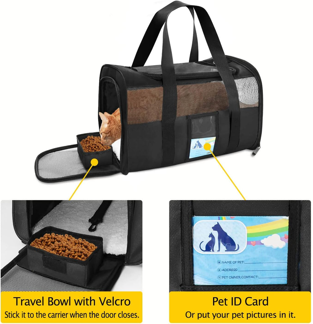 Airline-Approved Pet Carrier for Medium and Small Cats and Dogs, Soft TSA-Compliant Carrier for Pets Up to 15 lbs, Black