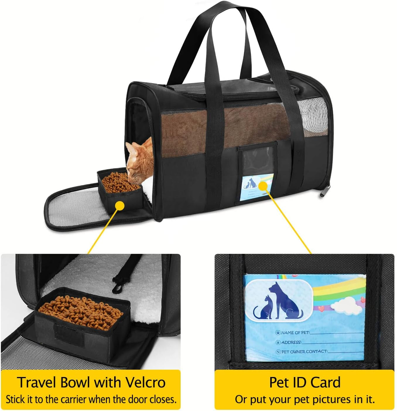 Airline-Approved Pet Carrier for Medium and Small Cats and Dogs, Soft TSA-Compliant Carrier for Pets Up to 15 lbs, Black
