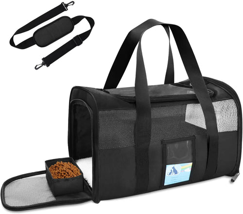 Airline-Approved Pet Carrier for Medium and Small Cats and Dogs, Soft TSA-Compliant Carrier for Pets Up to 15 lbs, Black