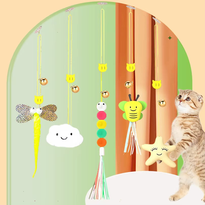 Professional Cat Toy Teasing Stick with Elastic Rope and Dragonfly-Shaped Feather Bell