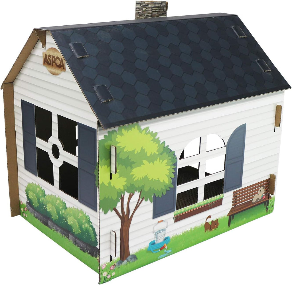 Cardboard Cat House Hideaway Playhouse with Integrated Scratching Pad - Dimensions: 19" L x 13" W x 17" H