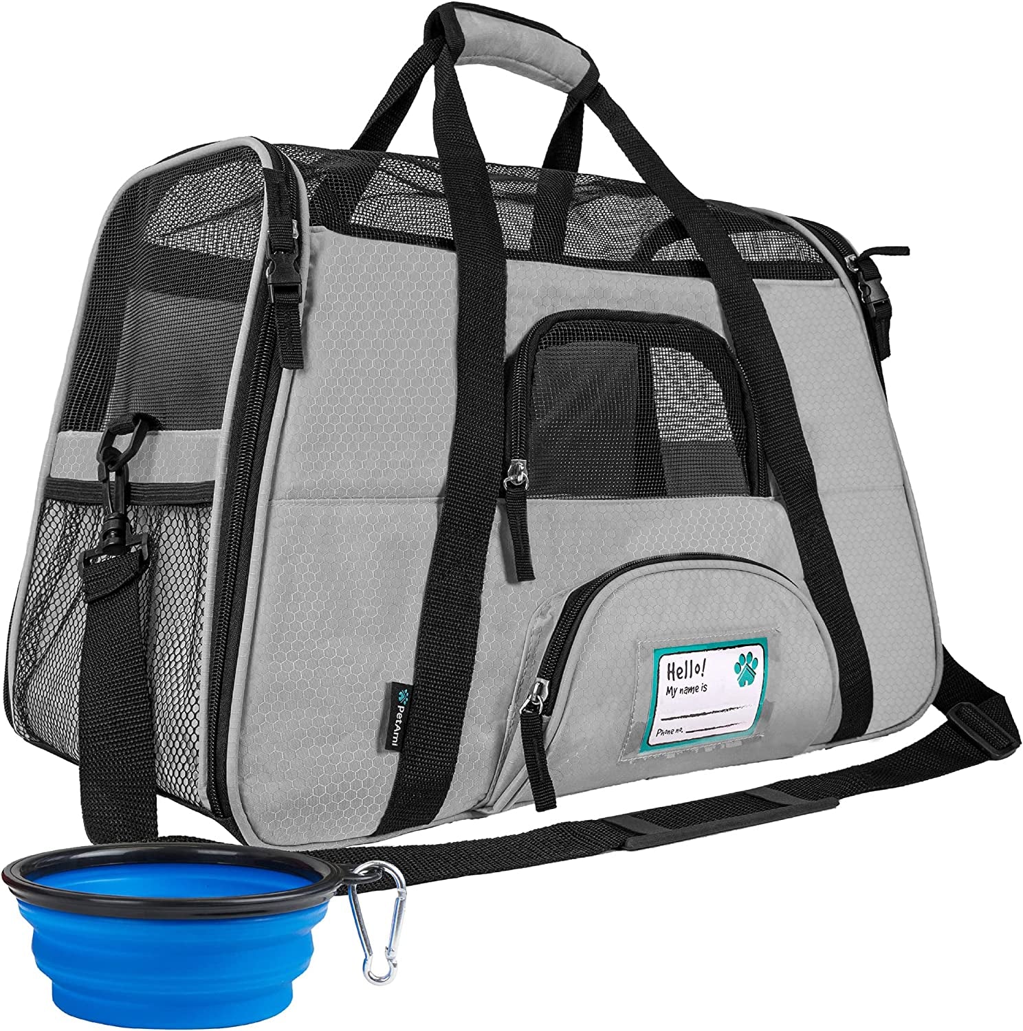 Airline-Approved Soft-Sided Pet Carrier for Cats and Small Dogs, TSA-Compliant Travel Bag with Sherpa Bed, Breathable Mesh Ventilation, Collapsible Bowl, Suitable for Pets Up to 18 lbs, Small Heather White/Red