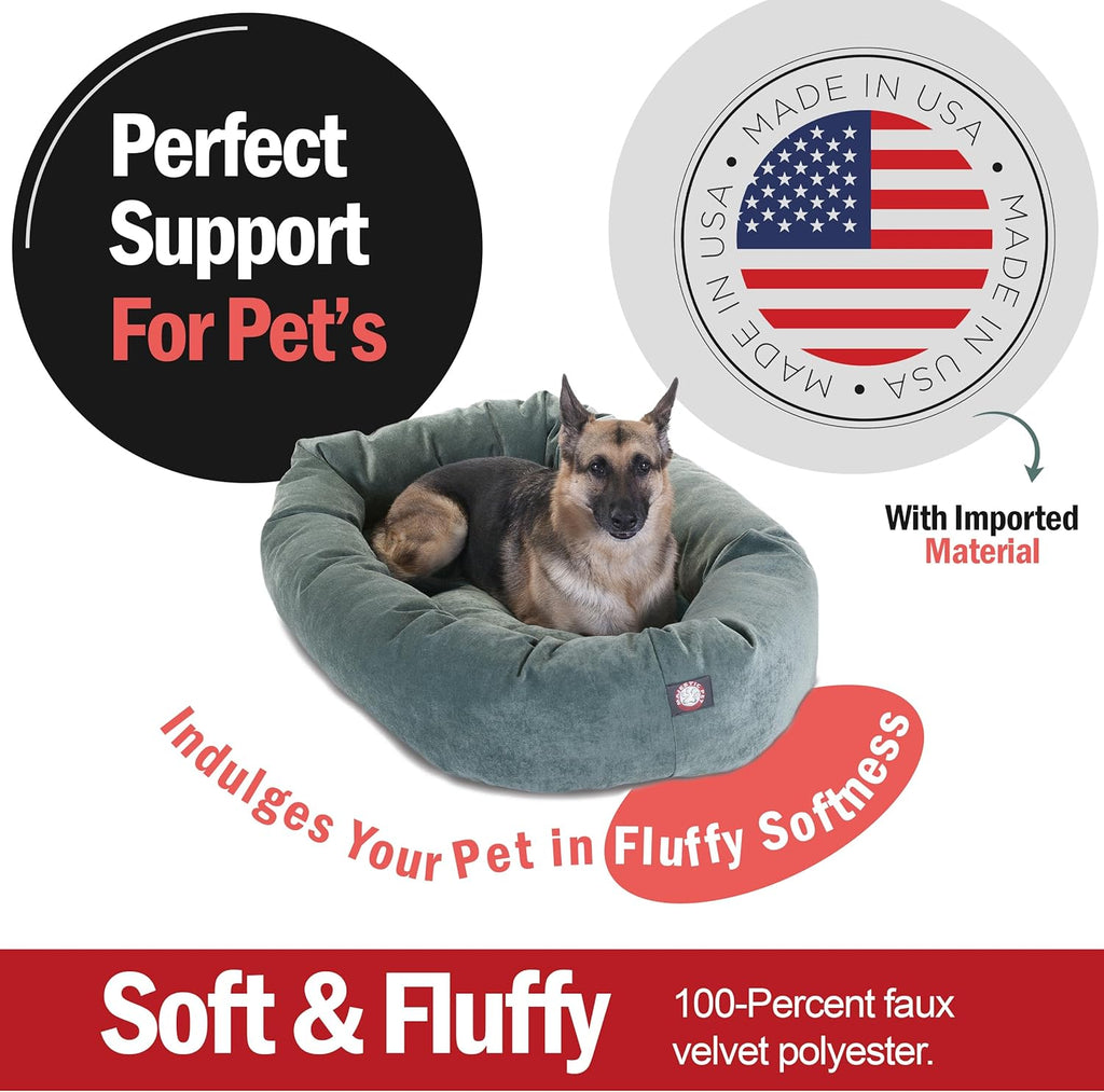 52-Inch Micro Velvet Calming Dog Bed - Washable Cozy Round Bed with Head Support Spine - Fluffy Donut Puppy Mat (52X35X11 Inches) X-Large - Azure