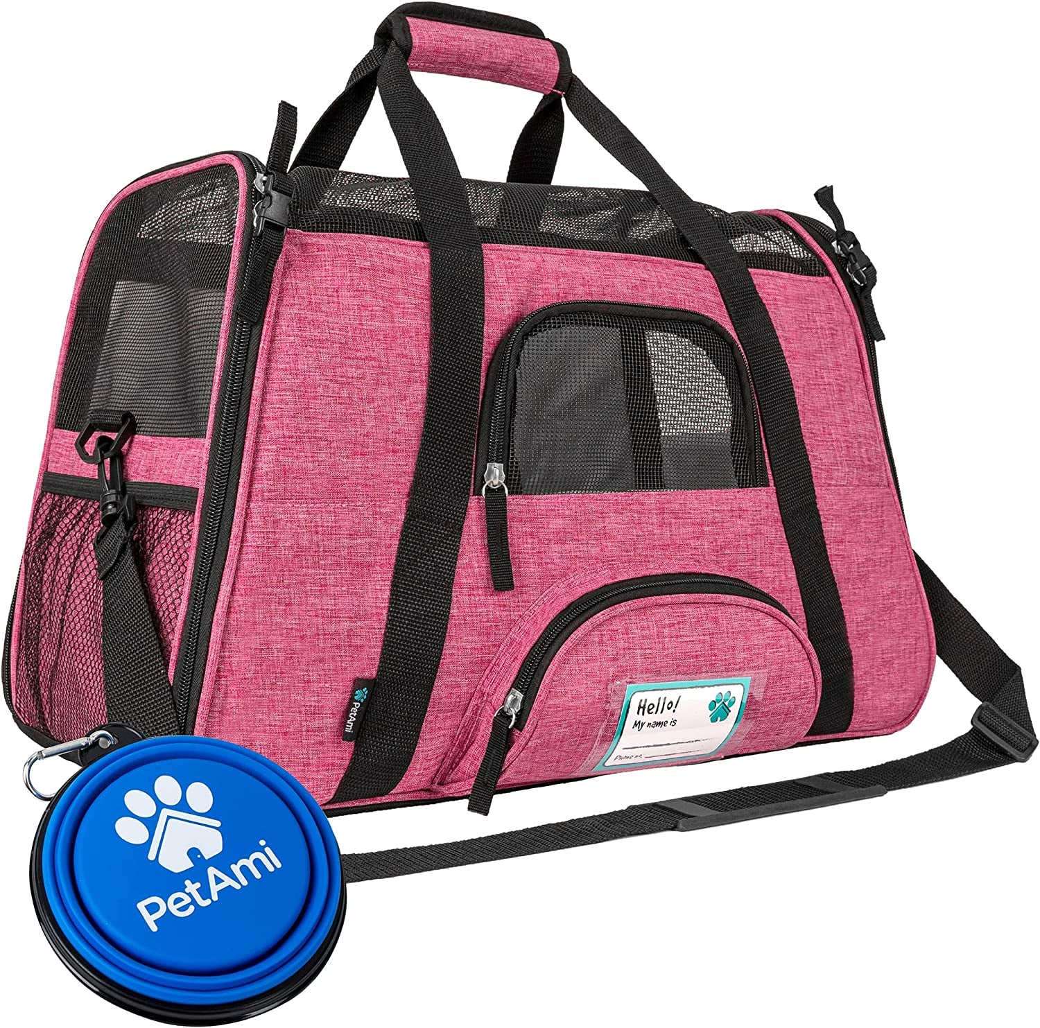 Airline-Approved Soft-Sided Pet Carrier for Cats and Small Dogs, TSA-Compliant Travel Bag with Sherpa Bed, Breathable Mesh Ventilation, Collapsible Bowl, Suitable for Pets Up to 18 lbs, Small Heather White/Red