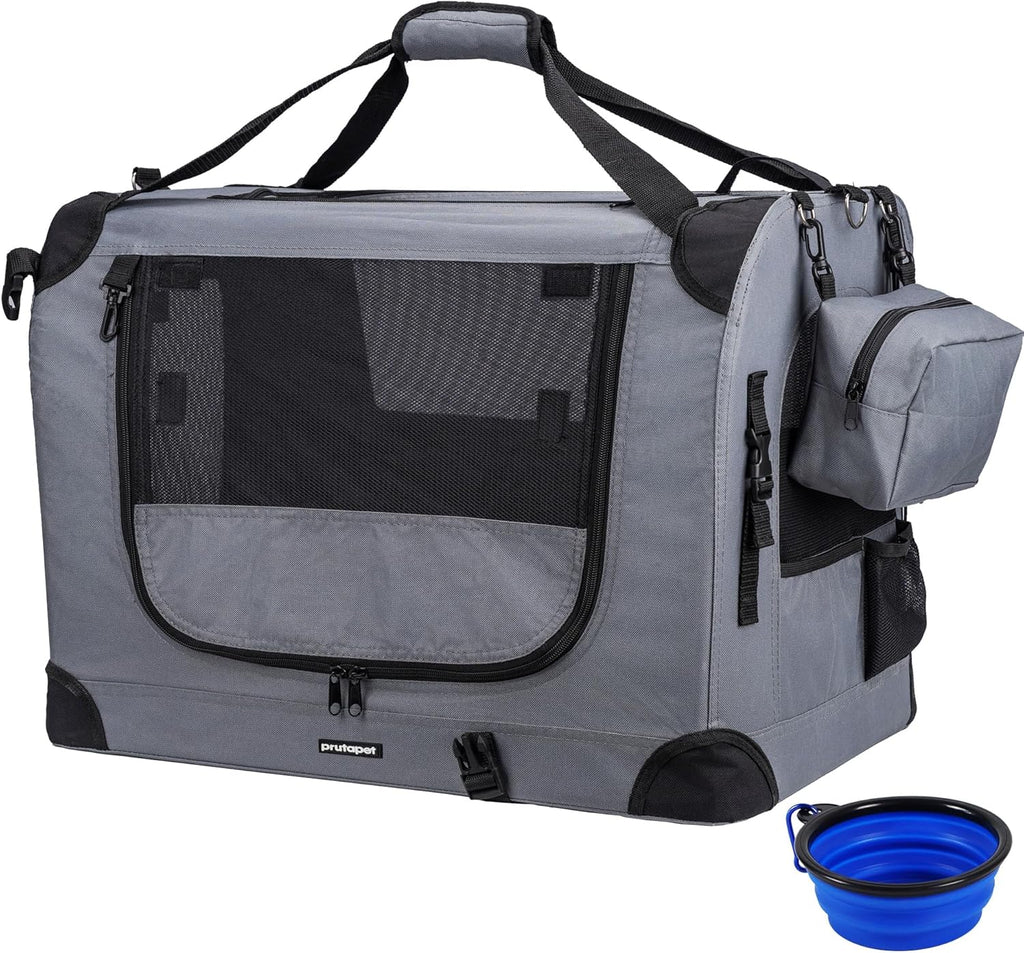 Large Cat Carrier and Portable Dog Crate - 24" x 16.5" x 16.5" Collapsible Traveling Pet Crate with Included Collapsible Bowl for Small to Medium Dogs