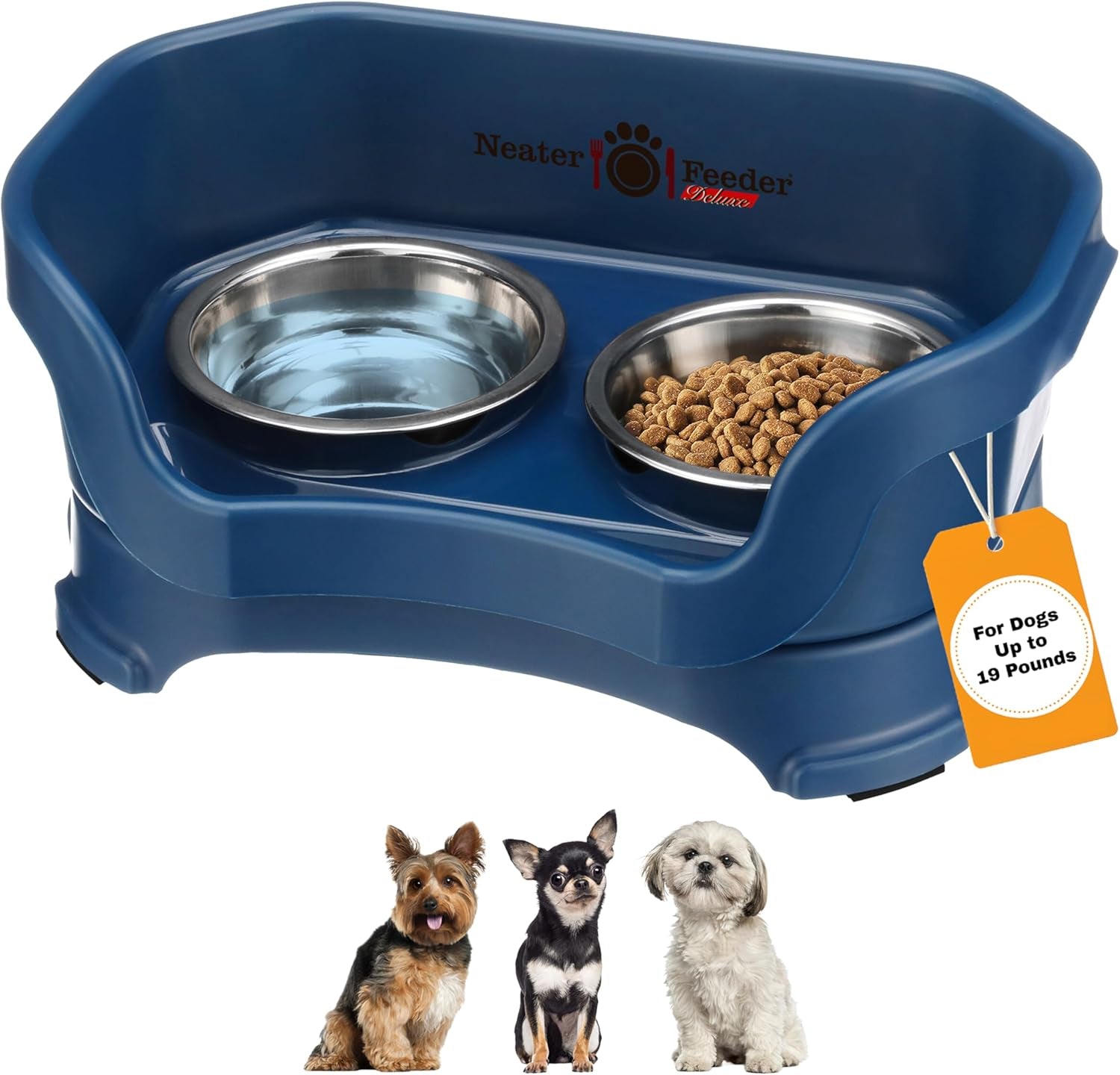 Neater Feeder Deluxe Elevated Dog Bowl Set for Medium Dogs (19-40 lbs) - Made in USA, Spill-Proof Feeding Station, Gunmetal Finish