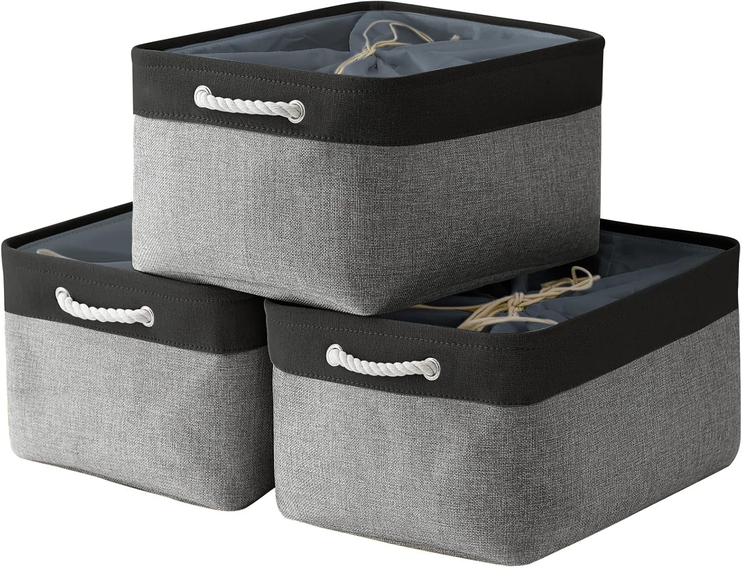Large Collapsible Storage Bins - 3 Pack 14x10x7 Inch Fabric Organizers for Closet, Shelf, and Toy Storage (Grey & Gold)