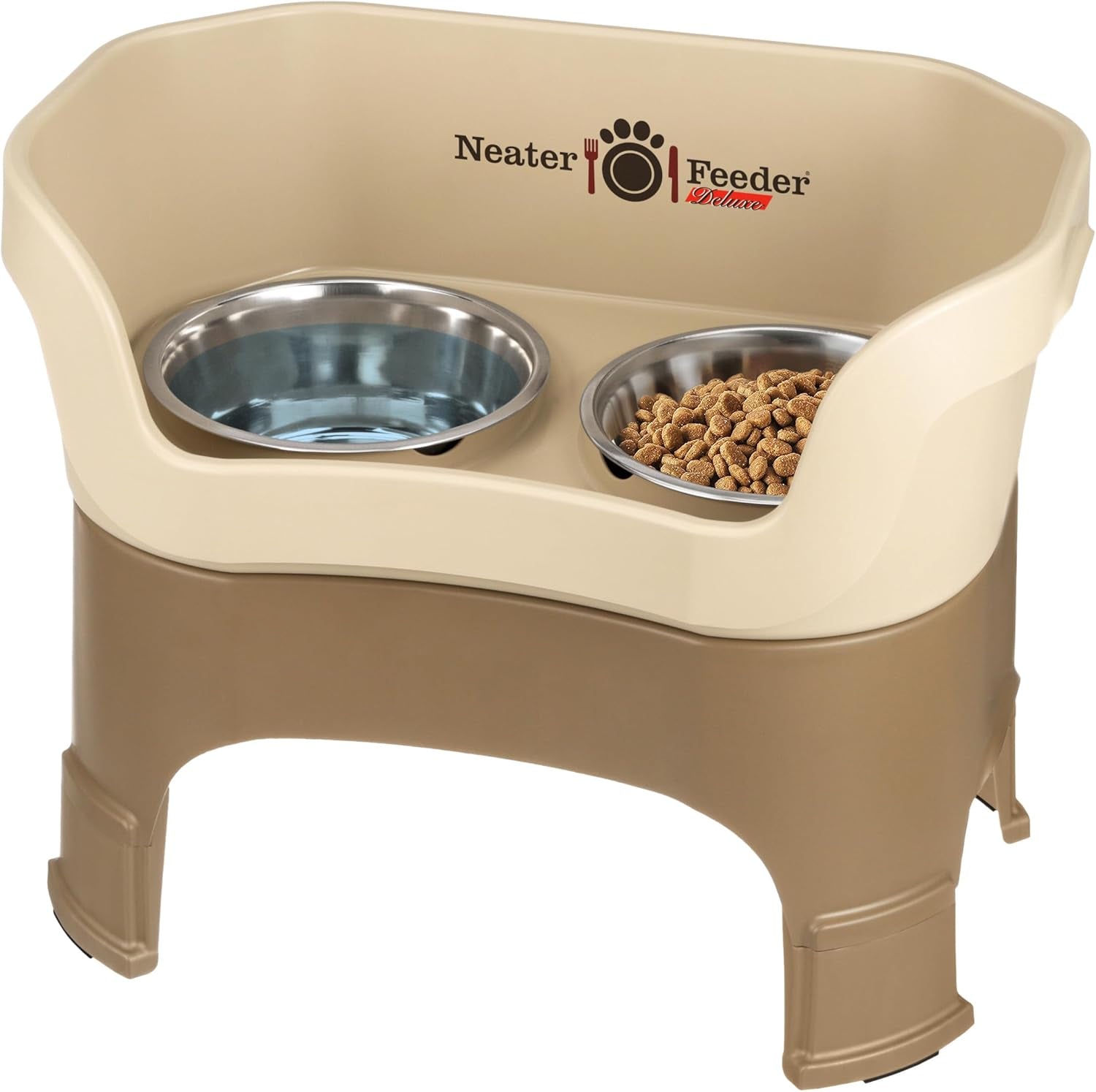 Neater Feeder Deluxe Elevated Cat Bowls with Adjustable Heights (6” & 7.5”), No-Spill Raised Stand, Whisker-Friendly Stainless Steel Dishes, Made in USA, Bronze Finish