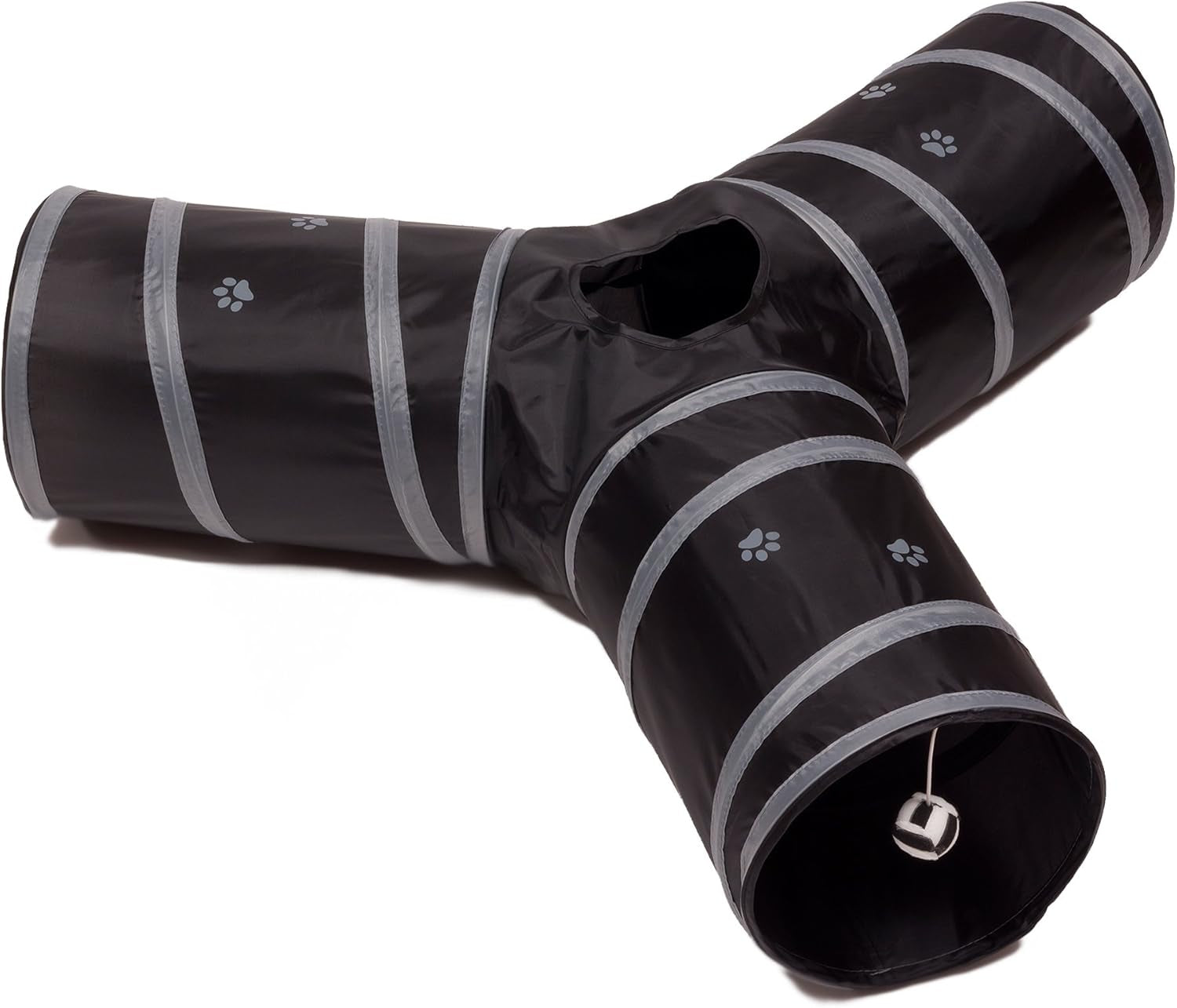 Collapsible 3-Way Cat Tunnel Play Toy - Versatile Tube for Kittens, Rabbits, and Dogs - Black/Aqua