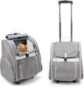 Pet Rolling Carrier Backpack for Dogs and Cats - Travel Bag with Wheels (Grey)