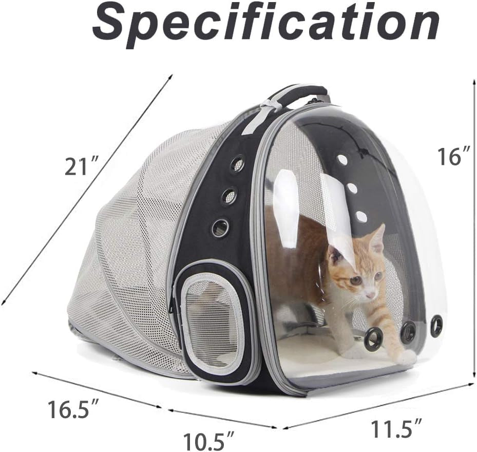 Professional Cat Bubble Backpack with Fan - Space Capsule Clear Window Pet Travel Carrier for Cats and Small Dogs (up to 12 lbs)