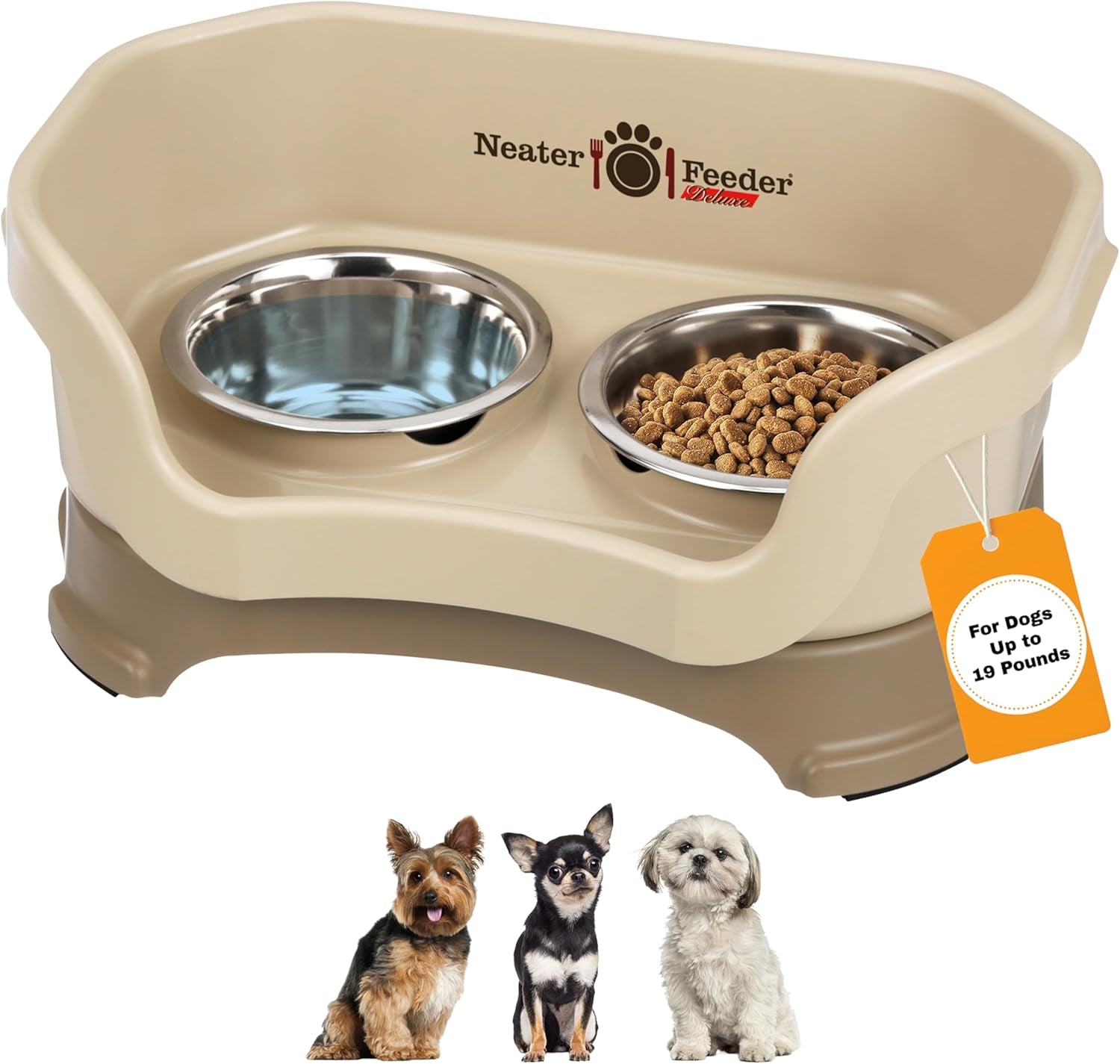 Neater Feeder Deluxe Elevated Dog Bowl Set for Medium Dogs (19-40 lbs) - Made in USA, Spill-Proof Feeding Station, Gunmetal Finish