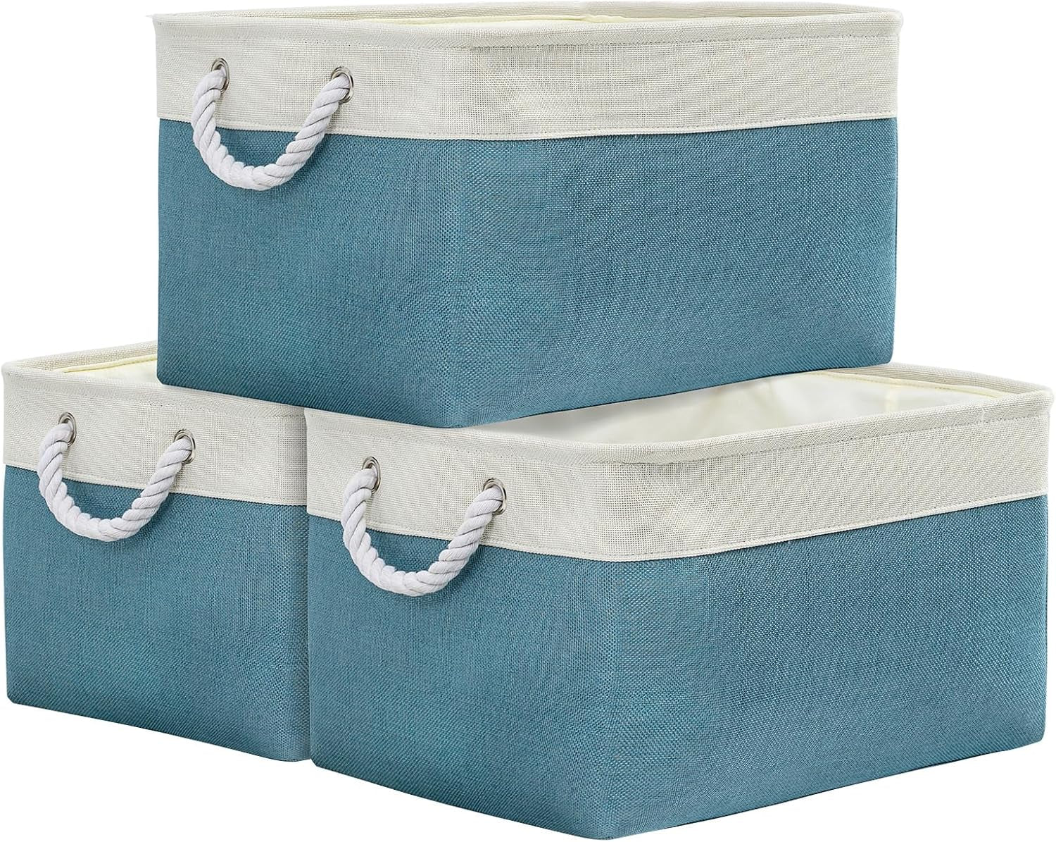 Large Collapsible Storage Bins - 3 Pack 14x10x7 Inch Fabric Organizers for Closet, Shelf, and Toy Storage (Grey & Gold)
