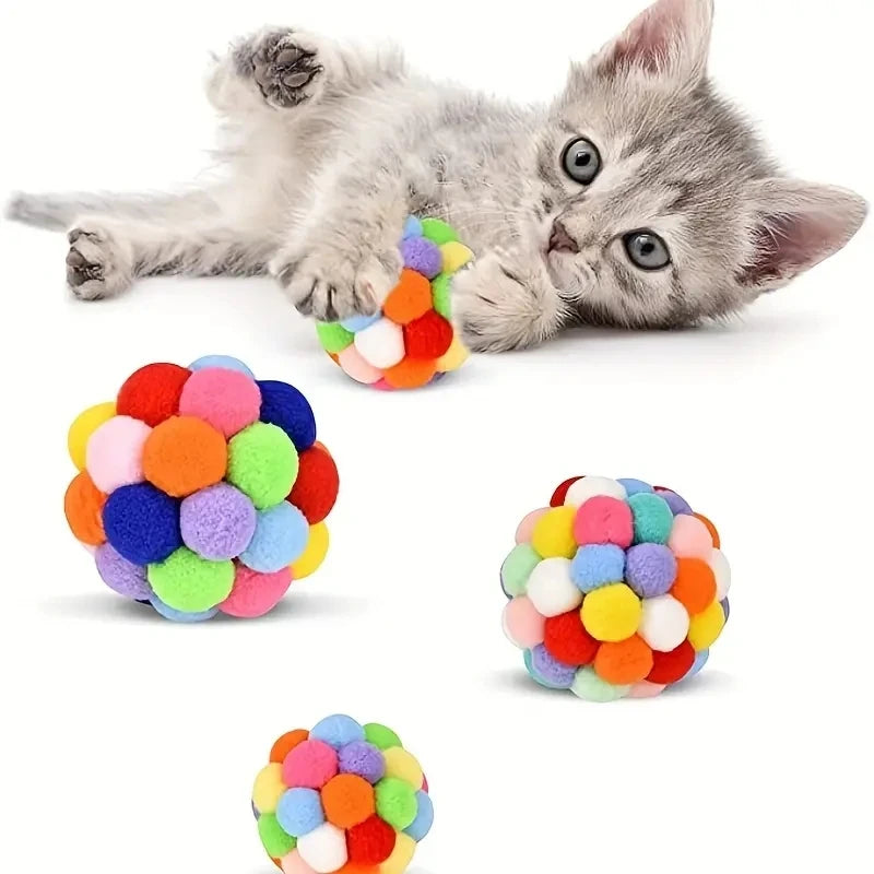 1 to 3 Pieces of Colorful Plush Cat Ball Toys with Elastic Bell for Engaging Playtime