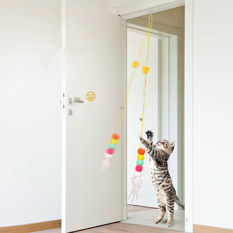 Professional Cat Toy Teasing Stick with Elastic Rope and Dragonfly-Shaped Feather Bell
