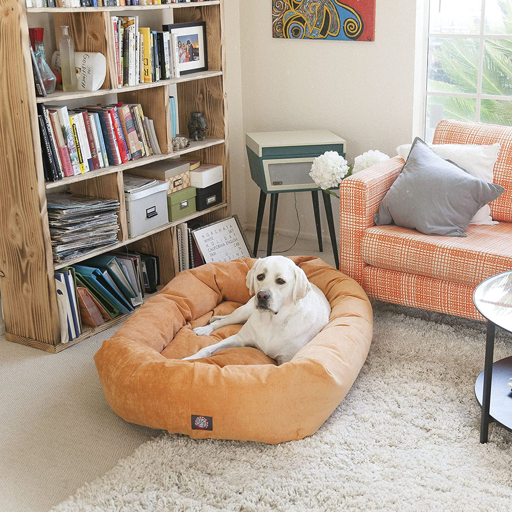 52-Inch Micro Velvet Calming Dog Bed - Washable Cozy Round Bed with Head Support Spine - Fluffy Donut Puppy Mat (52X35X11 Inches) X-Large - Azure