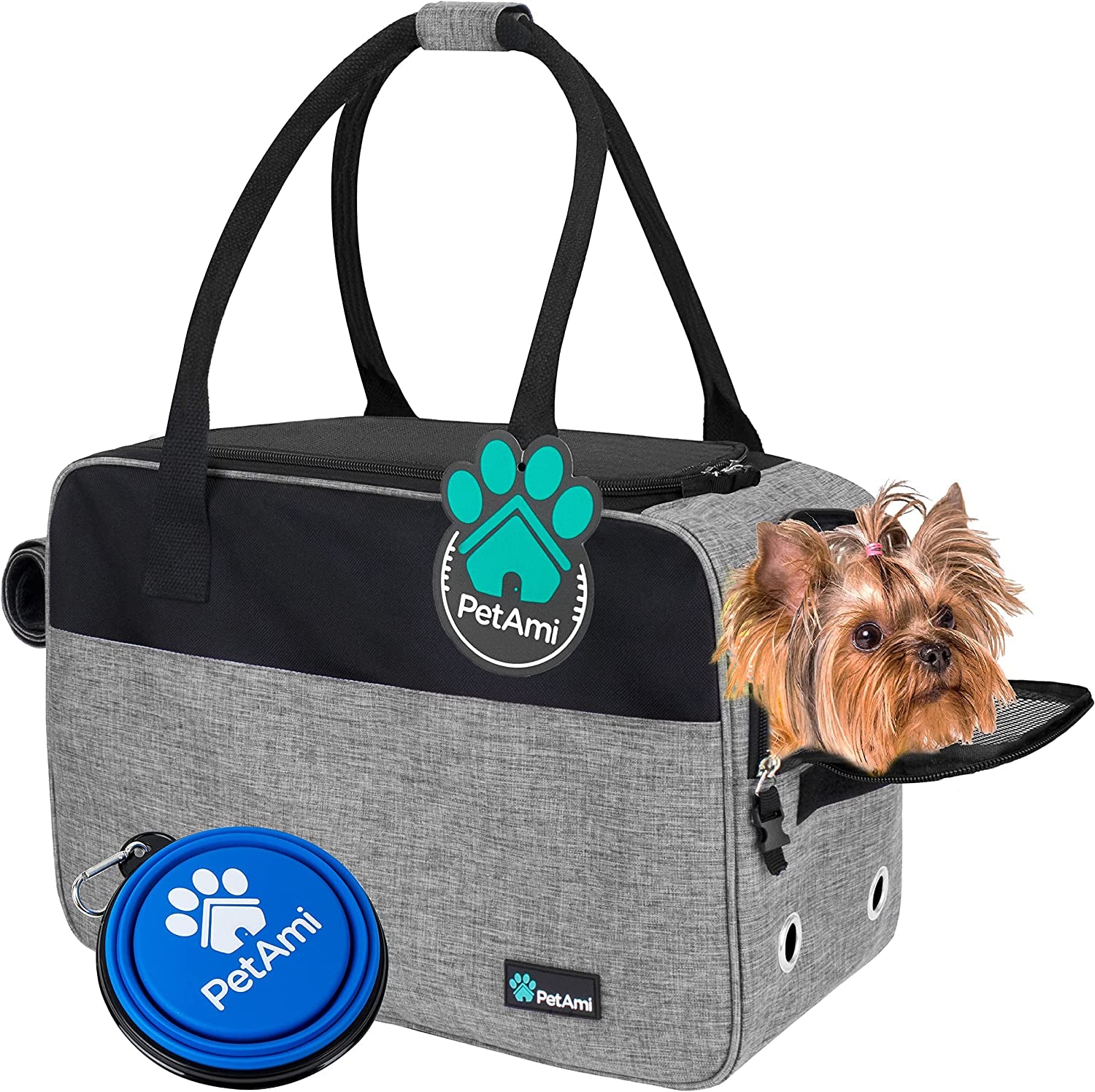Soft-Sided Pet Carrier for Small Dogs and Cats, TSA Approved Travel Tote with Ventilation, Pockets, and Shoulder Strap, Includes Bed, Max Weight 12 lbs, Turquoise