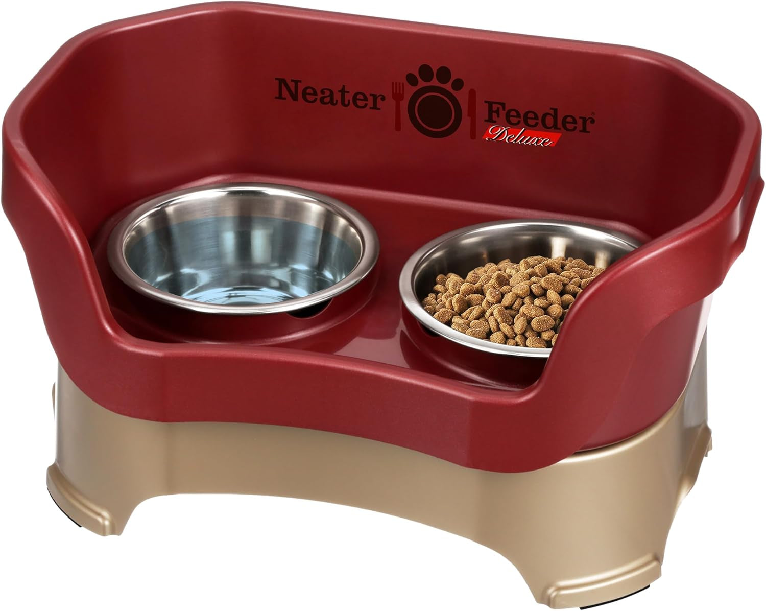 Neater Feeder Deluxe Elevated Dog Bowl Set for Medium Dogs (19-40 lbs) - Made in USA, Spill-Proof Feeding Station, Gunmetal Finish