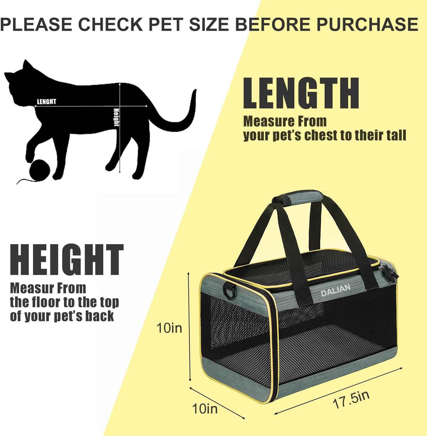 Airline Approved Soft-Sided Cat and Dog Carrier for Pets Up to 17 Pounds, Dimensions 17.5" x 10" x 10