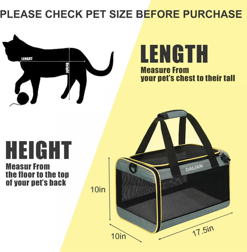 Airline Approved Soft-Sided Cat and Dog Carrier for Pets Up to 17 Pounds, Dimensions 17.5" x 10" x 10