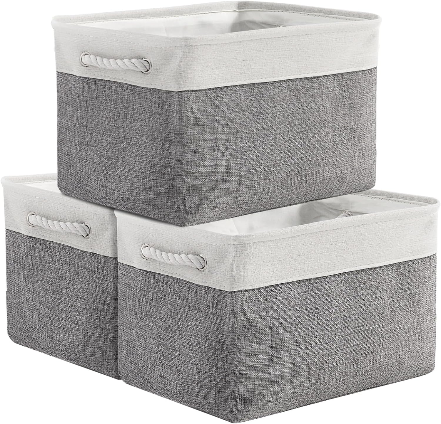 Large Collapsible Storage Bins - 3 Pack 14x10x7 Inch Fabric Organizers for Closet, Shelf, and Toy Storage (Grey & Gold)