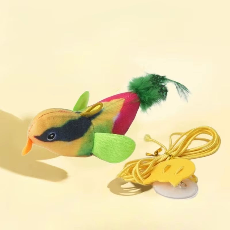 Interactive Indoor Cat Teaser Toy with Sound and Catnip - Wall-Mounted Bird Simulation for Engaging Play