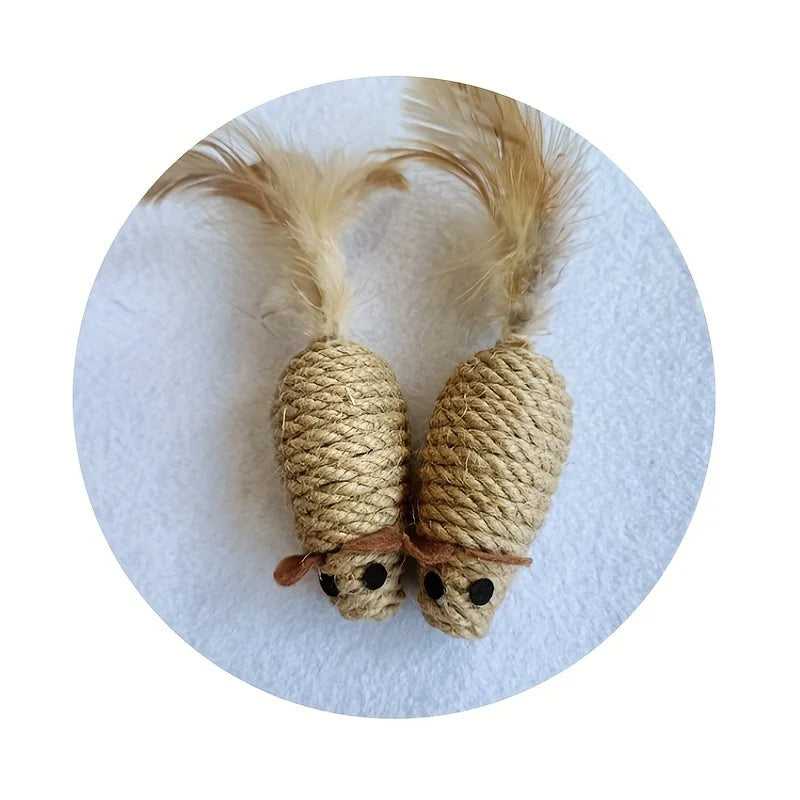 Sisal Cat Toy Set - Bite-Resistant Plush Simulation Mice for Interactive Play and Self-Entertainment