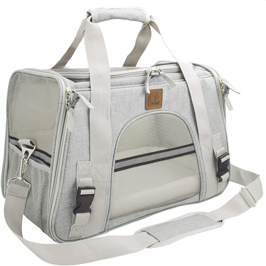 Premium Airline-Approved Soft-Sided Pet Carrier for Cats and Dogs - Portable Cozy Travel Bag, Safe for Car Seat (Large, Light Grey)