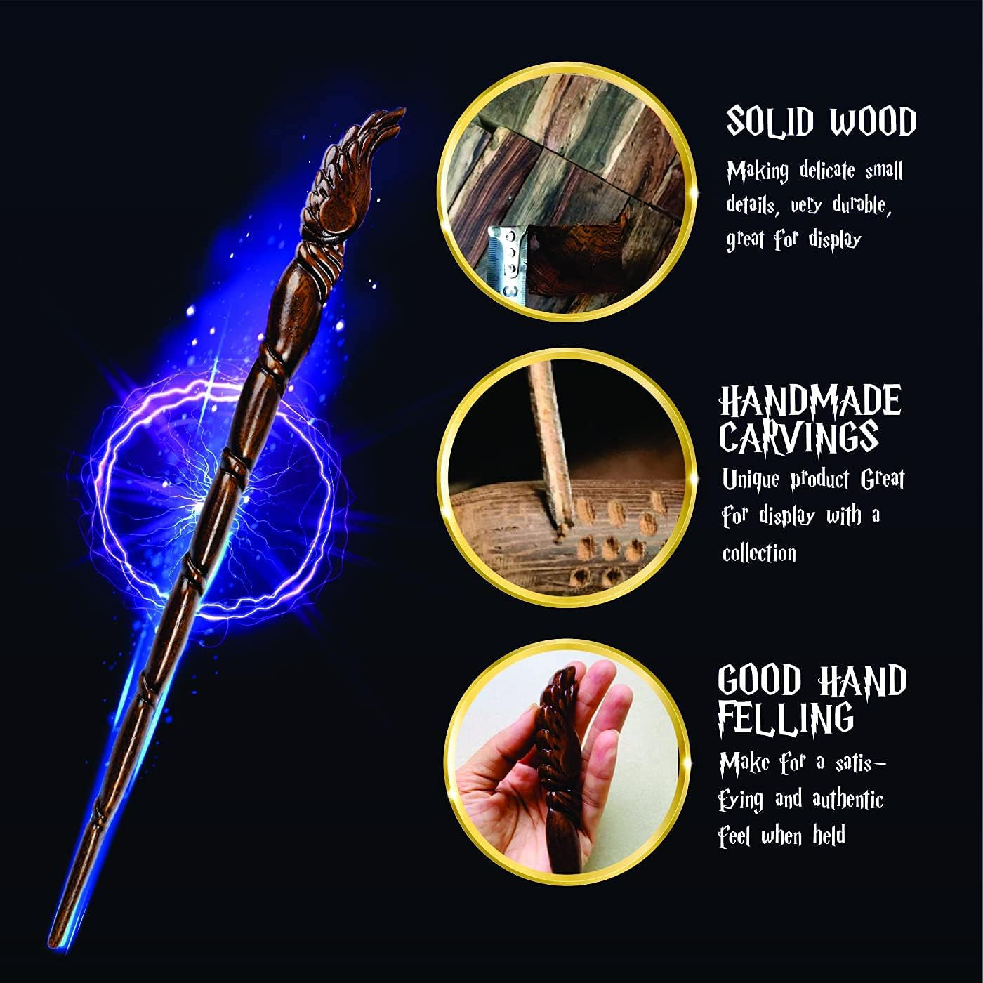 15-Inch Wooden Wizard Wand - Authentic Collectible Magic Wand for Cosplay and Special Occasions (S10)