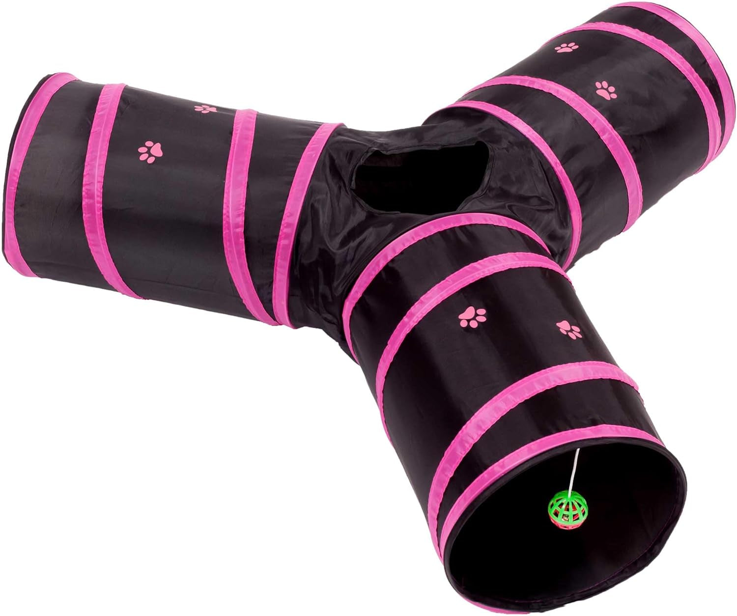 Collapsible 3-Way Cat Tunnel Play Toy - Versatile Tube for Kittens, Rabbits, and Dogs - Black/Aqua