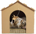 Gingerbread House Cardboard Cat Hideout and Scratcher with Detachable Hanging Toys