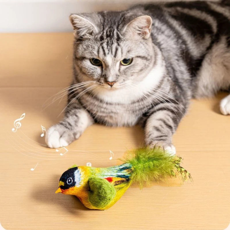 Interactive Indoor Cat Teaser Toy with Sound and Catnip - Wall-Mounted Bird Simulation for Engaging Play