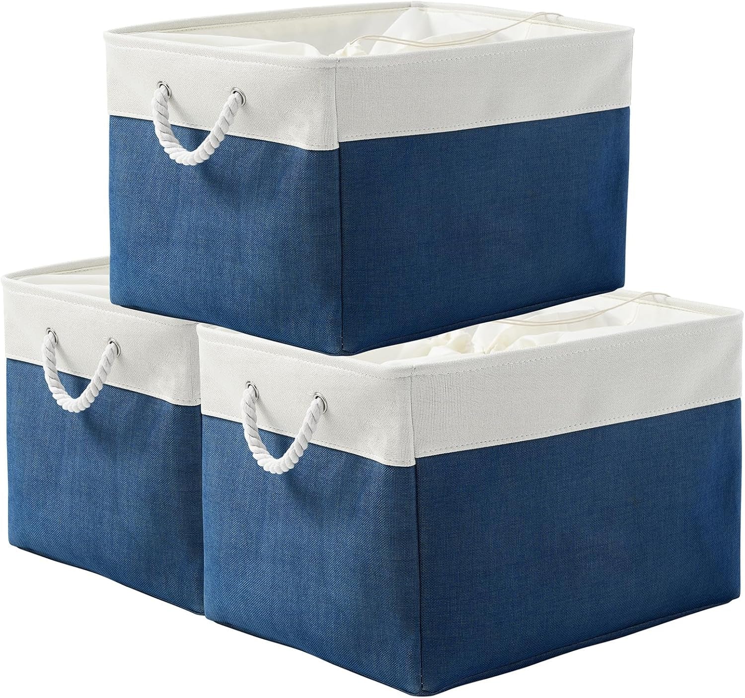 Large Collapsible Storage Bins - 3 Pack 14x10x7 Inch Fabric Organizers for Closet, Shelf, and Toy Storage (Grey & Gold)