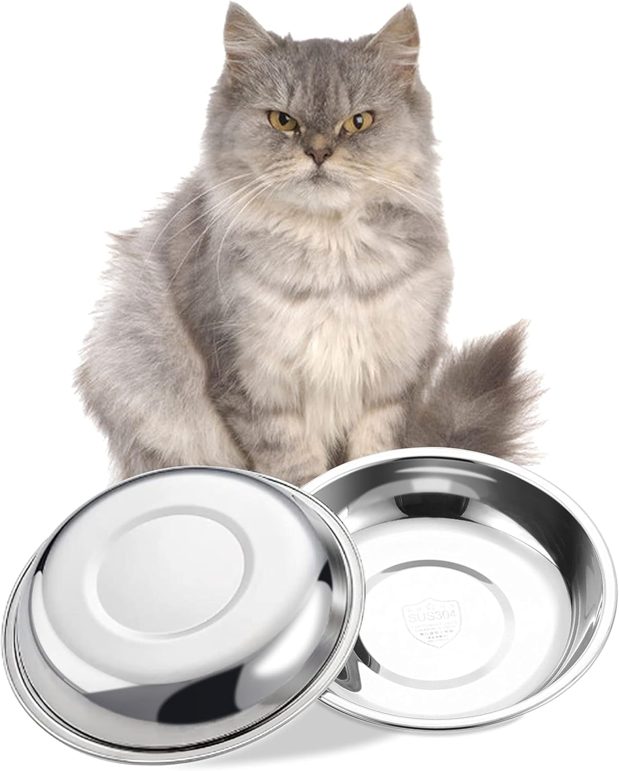 Set of 4 Stainless Steel Cat Food Bowls for Raised Stations, 5.8-Inch Diameter, Designed to Prevent Whisker Fatigue, 10.8 Fl. Oz Capacity, Ideal for Indoor Cats