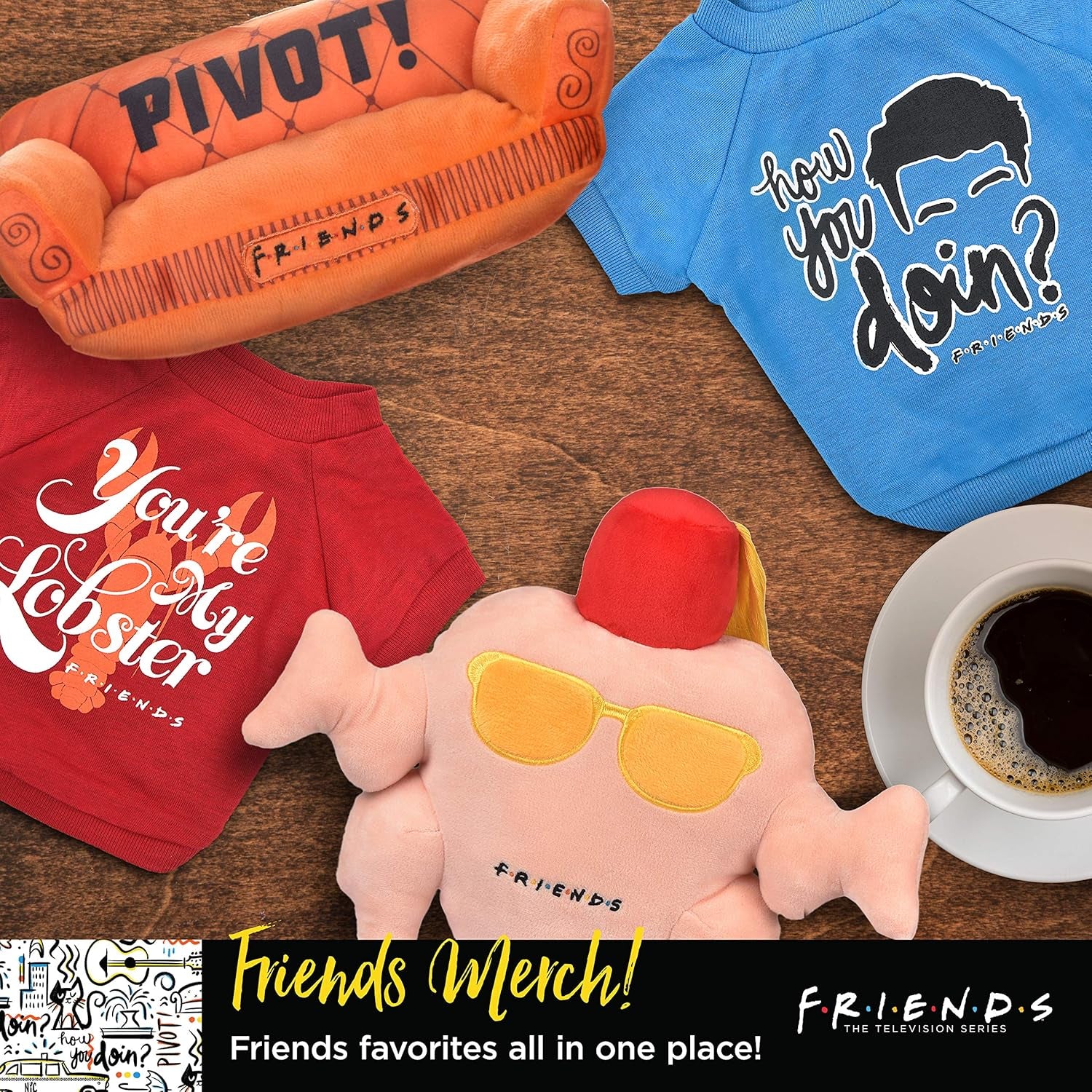 Central Perk Coffee Mug Plush Dog Toy with Rope Handle | Soft Squeaky Toy for Dogs | Stuffed Dog Toy with Squeaker for Enhanced Playtime, Friends Collectible