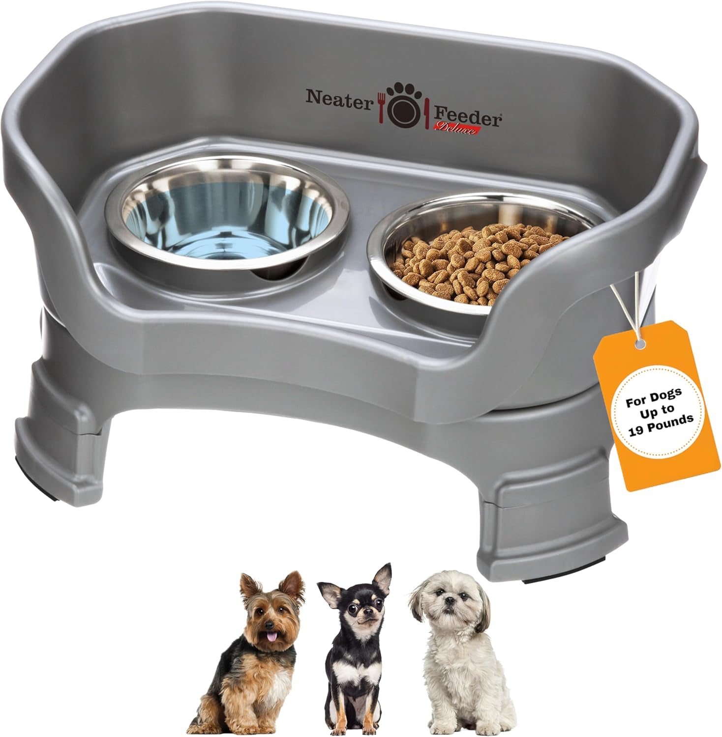 Neater Feeder Deluxe Elevated Cat Bowls with Adjustable Heights (6” & 7.5”), No-Spill Raised Stand, Whisker-Friendly Stainless Steel Dishes, Made in USA, Bronze Finish