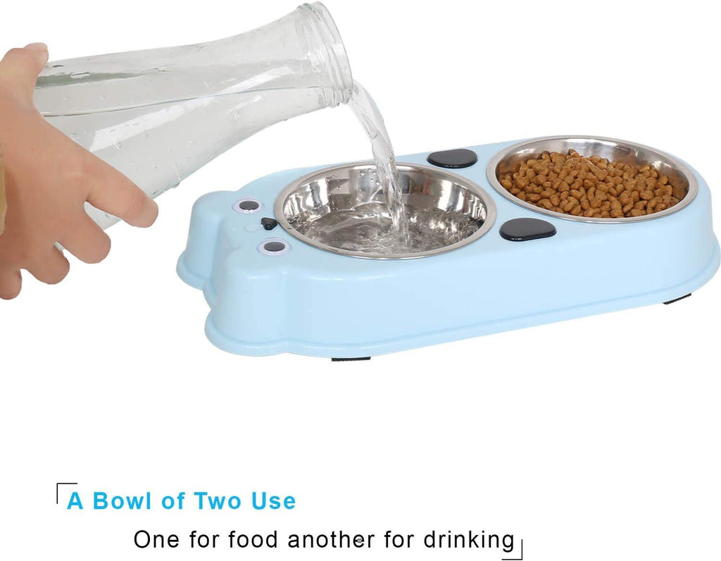 Premium Double Stainless Steel Pet Bowls for Dogs and Cats - Stylish Food and Water Feeder (Blue)